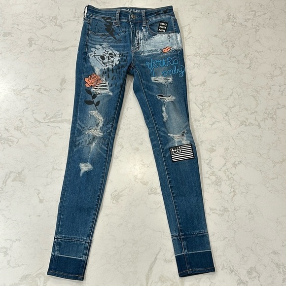 American Eagle Punk Rock Graffiti Hi Rise Jegging - Picture 1 of 16